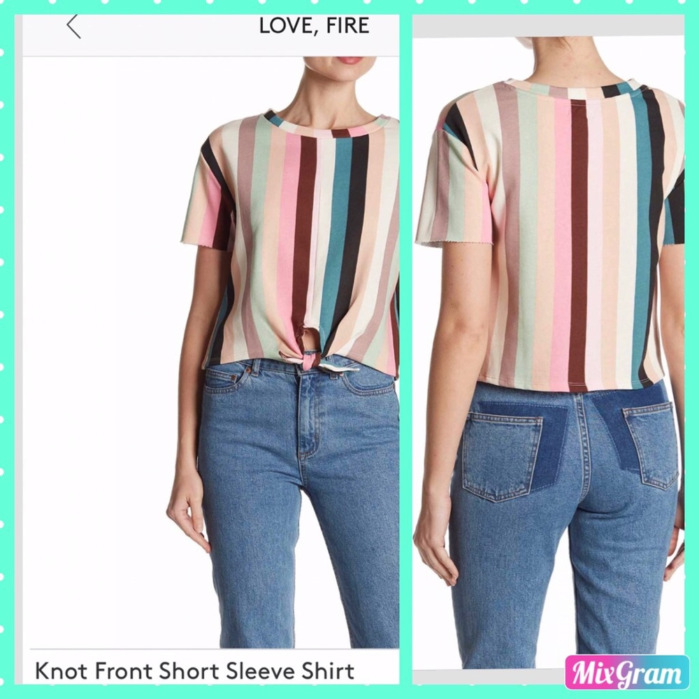 🌈 LOVE,FIRE KNOT FRONT SHORTSLEEVETOP IN LARGE 🌈